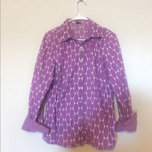 Boden button up 100% cotton shirt purple dots 12